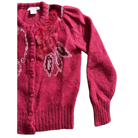 Vtg Mangiotti Embellished Cardigan Button Sweater Fuchsia kid mohair Free Size - Picture 3 of 8